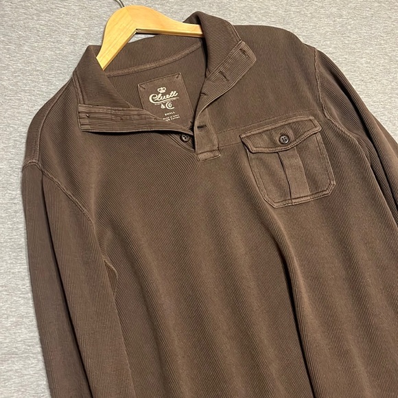 Brown Ribbed Button-Down Collar Long Sleeve Shirt - Picture 3 of 7